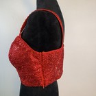 Red Silk Choli Blouse Sheer Back Floral Lace Red   Clear Sequins 15  Band Nwot