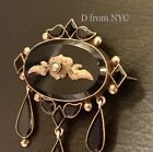 Antique Victorian Mourning Brooch Black Onyx Gold Filled Seed Pearl Dangle Video