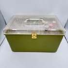 Vintage Olive Green Wilson Wil-hold Plastic Sewing Box With 2 Trays