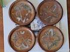 Pottery Stoneware Coasters Set 4 Brown Abstract Straw Woven Toppers Natural Vtg