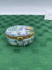 Porcelain Trinket Box Floral Oval Religious Writing On Top  3   