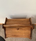 Vintage Mid Century Standing Wooden Sewing Box  Two Fold Open Doors Loaded 