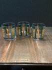 Set Of 3 Culver Ltd  Vintage Mcm 22k Gold W green Greek Key Rocks Glasses