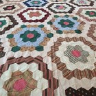 Antique L 1800s Patchwork Grandmothers Flower Garden Hex Quilt Top Hand Pieced