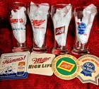 Mixed Lot 4 Vintage Hamm s miller schlitz pabst Beer Glasses   Matching Coasters