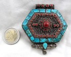 Vintage Silver 925 Tibetan Gau Ghau Turquoise   Coral 112 Gr