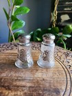 Vintage Sterling Silver Overlay Salt And Pepper Shakers Floral Glass Set Mcm