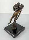 Antique Illegibly Signed French Art Nouveau Bronze Of Boy Harvesting Moureau