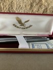 Vintage Centennial Ball Point Pen And Mechanical Pencil Set Chrome Red Box