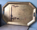 Gorgeous Large Vintage Japanese Lacquered Gilt Tray - Bamboo Design Shell Inlay