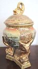 Antique Satsuma Footed Pedestal Vase Asian Urn Ornate Koi Fish Footed Rare