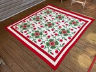 Amazing 1880 s Era Antique  Rose Of Sharon Applique Quilt Green Red And White