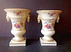 Set 2 Vtg Ivory Color Handpainted Floral W gold Details Victorian 8   Tall Vases