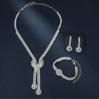 4pcs Long Heart Rhinestone Necklace Set For Women  Includes Bracelet And Earring