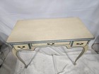 Vintage French Provincial Writing Desk Vanity Cream Blue Cabriole Legs