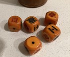 5 Vtg Large Veined Poker Dice Butterscotch Bakelite W kingsbridge Leather Cup