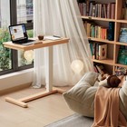 Solid Wood Overbed Bedside Table With Wheels  Adjustable Medical Tilt Top Hos   