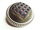 Large Antique Jeweled Button   Domed Brass W  Purple Paste Protrusions   1-1 2 