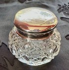 Antique English Cut Glass Vanity dresser Jar Sterling Silver Lid Small Size