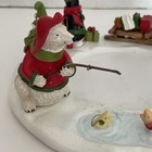 Vtg Yankee Candle Polar Bear Penguin Ice Fishing Large Jar Candle Holder Rare