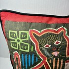 Vintage Kuna Mola Pillow Folk Art Cat Bear Hand Embroidered Latin Panama