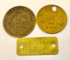  3  Vintage Brass Tags  Brothel Token - Dog Tag - Tool Tag   Advertising   Mtt