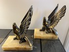 Vintage Art Deco Style Brass Eagle Bookends On Marble Base