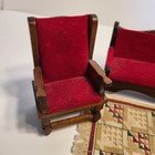 Vintage Dollhouse Miniature Sofa Chairs Red Velvet Living Room Furniture Set