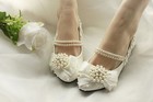 Lace Satin Bow Wedding Shoes Bridal Flats Low High Heel Pump Wedge Size 5-11