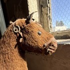 Antique German Horse Pull Toy 1890 Mohair Leather Saddle Wood Platform Folk Art