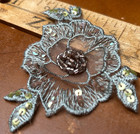 Applique Embroidered Flower Leaves 3 25  Layered Beads Sequins Hand Sewn 1pc