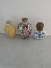 Lot Of 3 Vintage Enamelled And Moulded Porcelain   Glass Snuff Bottles Oriental