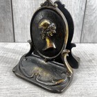 1926 Pair Cameo Girl Woman Bookends Cast Iron Copper Gilt Art Nouveau Vintage