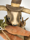 Primitive Folk Art Father Rabbit Doll Bunny Carrot Signed Kippi 17  Easter