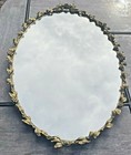 Vintage Gold Brass Vanity Perfume Mirrored Tray Globe Flowers Hollywood Regency