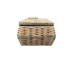 Vintage Natural Fiber Woven Sewing Basket With Lined Interior 