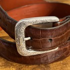 Lucchese Belt Men 38 Vintage Genuine Crocodile Brown Leather Usa Silver Hardware