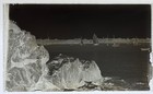 Antique Glass Photo Negative  Coastal View W sailboats   Rocky Shore