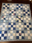 Vtg  Hand Made Machine Hand Tied Cotton Patchwork Quilt Throw Blues White 52x42