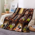 Wine Throw Blanket Flannel Wine Themed Collage Wooden Grapes And Meat Rustic    