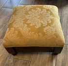 Vintage Damask Gold Fabric Print Foot Stool 15x15    Beautiful Wood Base
