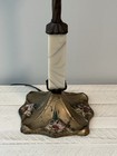 Antique Uranium Glass Art Deco Art Nouveau Table Lamp Cast Iron Floral Design