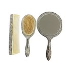 Vintage Silver Plated Vanity Dresser Set Mirror Brush Comb Ornate Floral