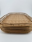 Set Of 6 Vintage Bamboo Wicker Rattan Serving Trays Mid Century Japanese Wares
