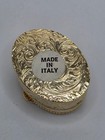 Vintage Italian Oval Pill Box Porcelain Floral Lid Gold Tone Metal Trinket Case