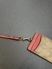Coach Signature Lanyard Id Badge Holder Card Case Khaki Ruby Metallic Pre-owned