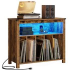 Vinyl Record Player Stand Album Turntable Cabinet With Rgb Led And Power Port