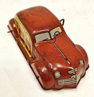 Vintage J  Chein Wind-up Tin Litho Red Sedan Woodie Family 5  Car Toy Usa
