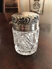 Antique Cut Glass Vanity Jar Sterling Silver Hinged  Lid Stopper