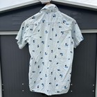 Vintage 1950s Atomic Teal Loop Collar Shirt Mens Small Teal Mcm Rockabilly